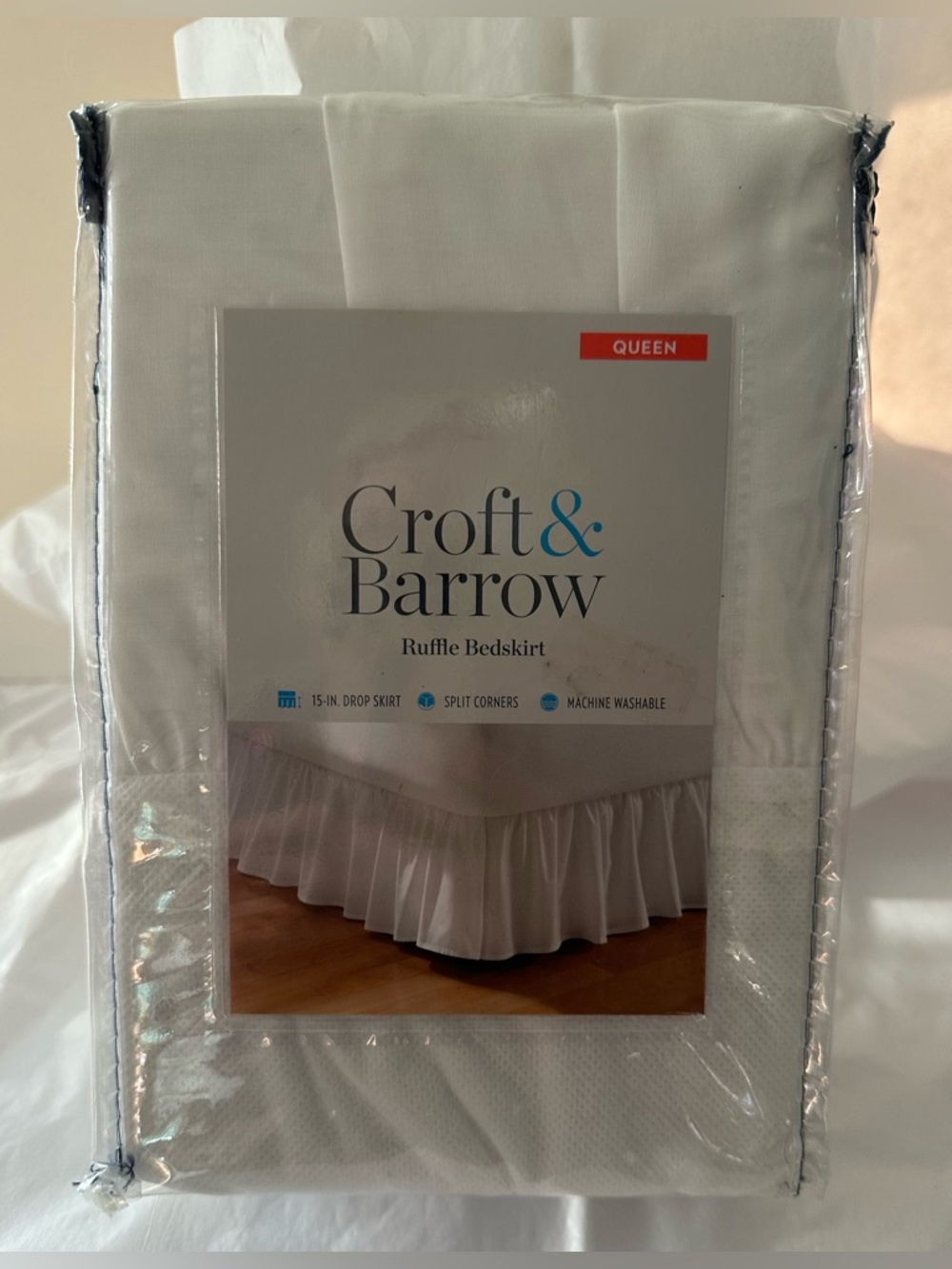 Croft & Barrow White Ruffle Bedskirt with Blue Accent